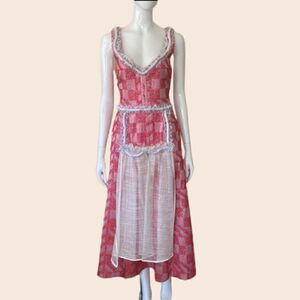 Teatum Jones Red & White Plaid Cottagecore Midi Dress with Apron Size 0